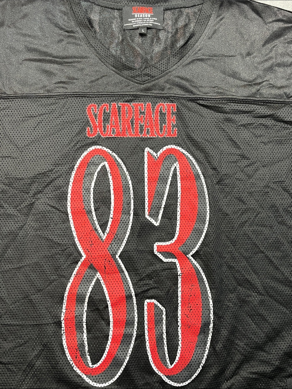 Reason Scarface Montana 83 Mesh Football Jersey Black Red Size Large